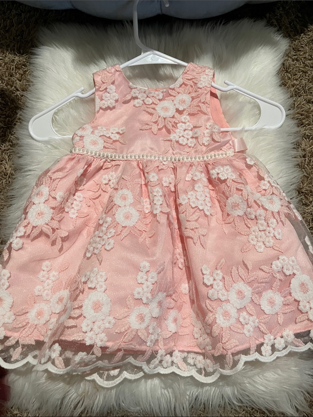Infant/Petite Pink Floral Lace Tulle Party Dress